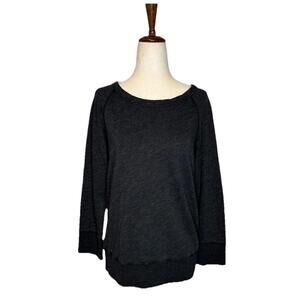 Standard James Perse Crewneck Pullover Sweater Raglan Sleeve Black Gray Heather